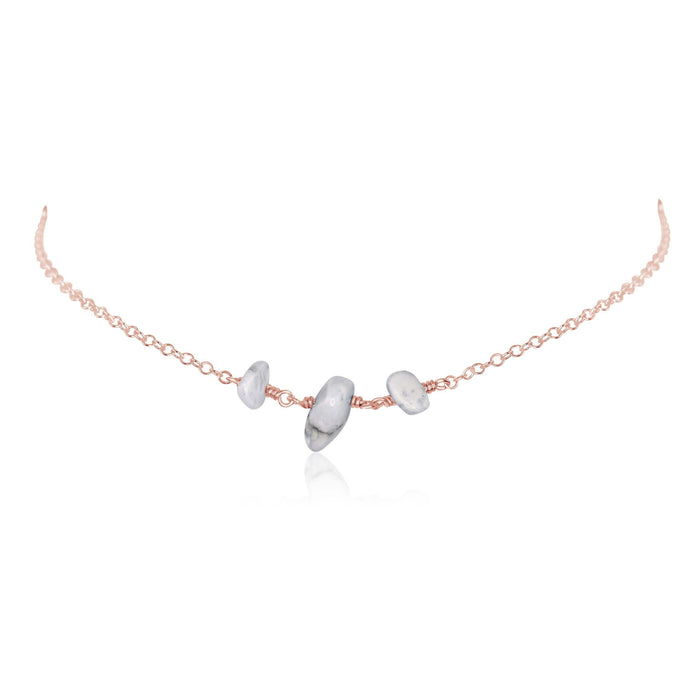 Howlite Beaded Chain Choker Necklace - Howlite Beaded Chain Choker Necklace - 14k Rose Gold Fill - Luna Tide Handmade Crystal Jewellery