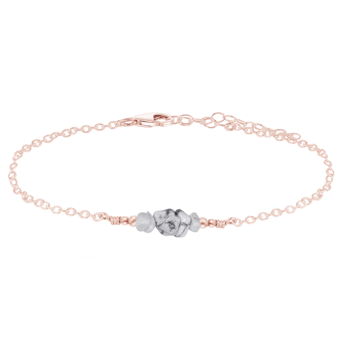 Howlite Chip Bead Bar Anklet - Howlite Chip Bead Bar Anklet - 14k Rose Gold Fill - Luna Tide Handmade Crystal Jewellery