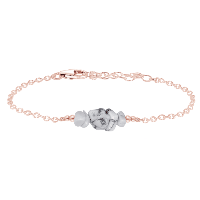 Howlite Chip Bead Bar Bracelet - Howlite Chip Bead Bar Bracelet - 14k Rose Gold Fill - Luna Tide Handmade Crystal Jewellery