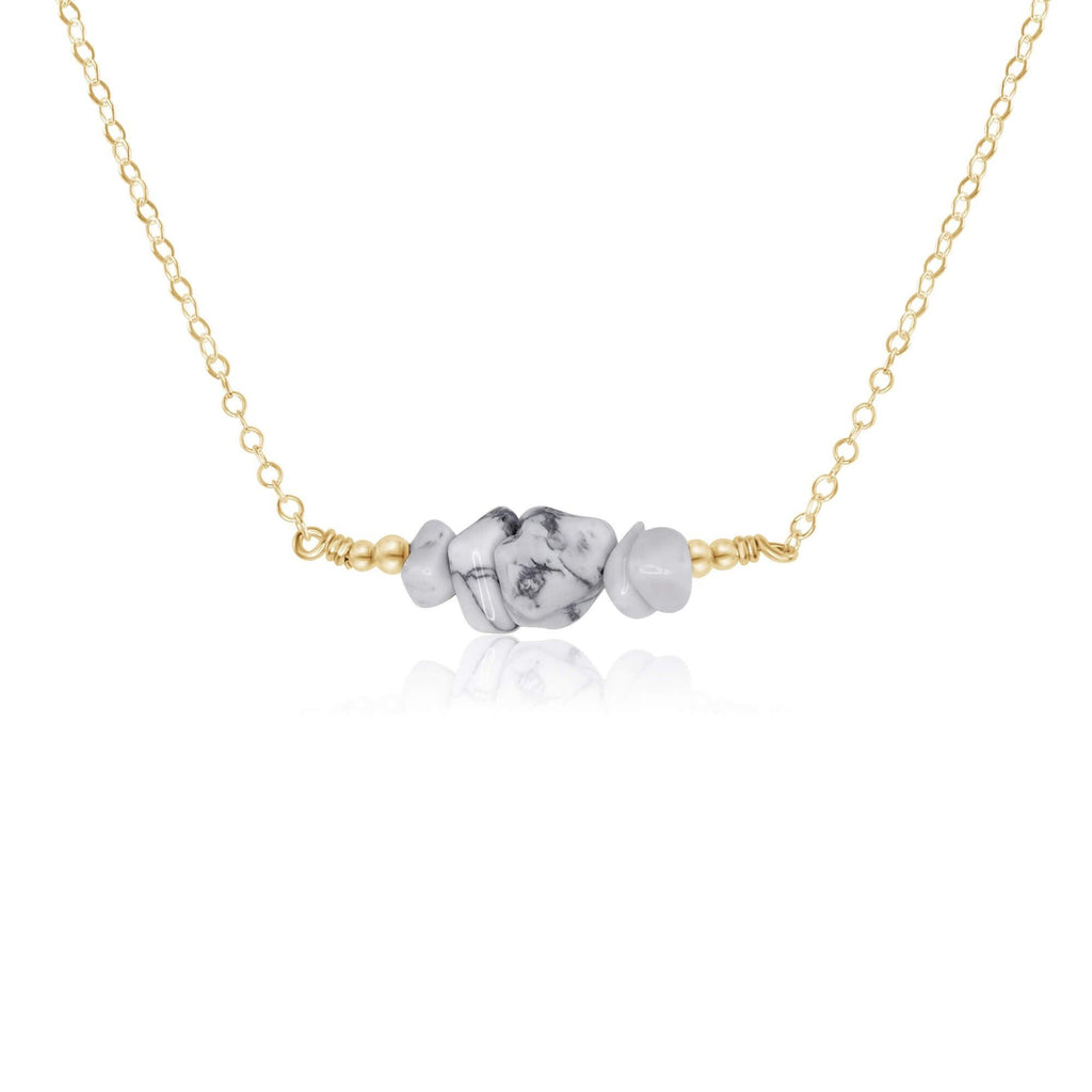 Howlite Chip Bead Bar Necklace - Howlite Chip Bead Bar Necklace - 14k Gold Fill - Luna Tide Handmade Crystal Jewellery