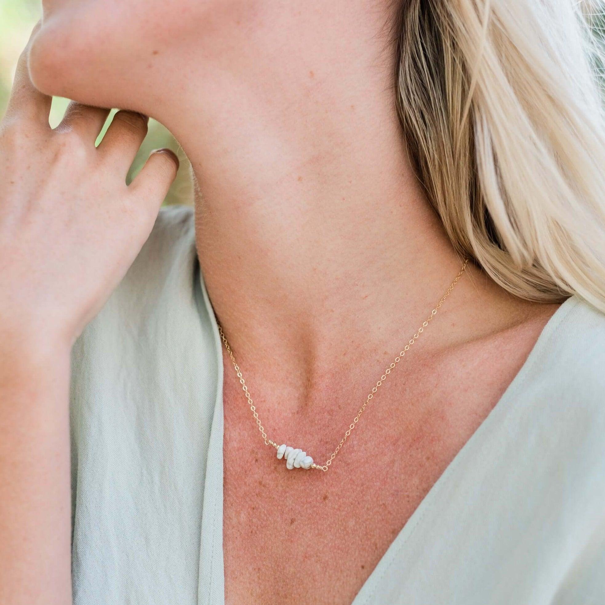 Howlite Chip Bead Bar Necklace - Howlite Chip Bead Bar Necklace - 14k Gold Fill - Luna Tide Handmade Crystal Jewellery