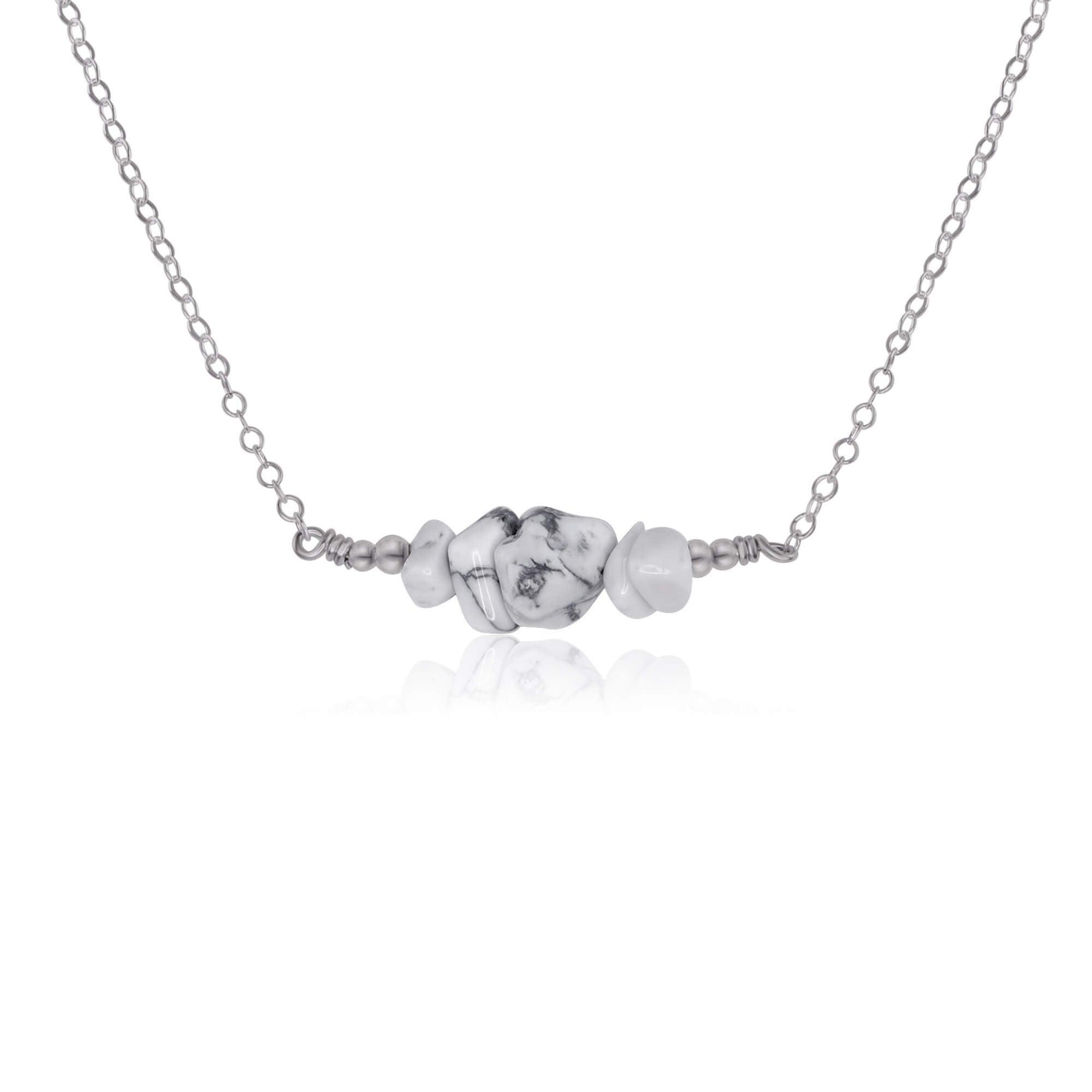 Howlite Chip Bead Bar Necklace - Howlite Chip Bead Bar Necklace - Stainless Steel - Luna Tide Handmade Crystal Jewellery