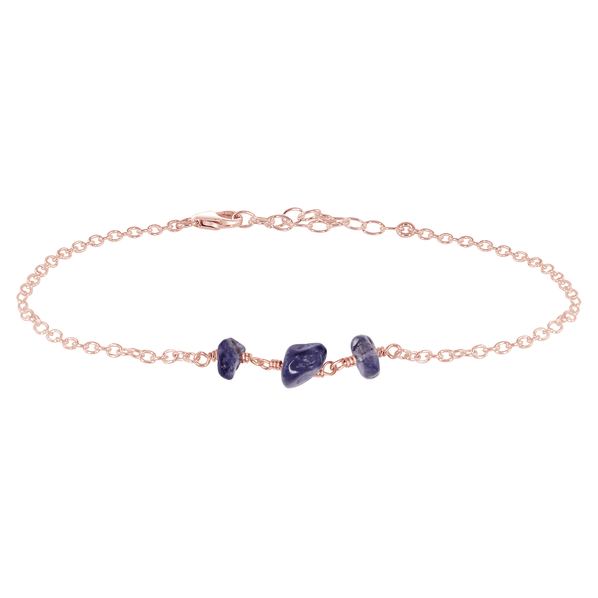 Iolite Beaded Chain Anklet - Iolite Beaded Chain Anklet - 14k Rose Gold Fill - Luna Tide Handmade Crystal Jewellery