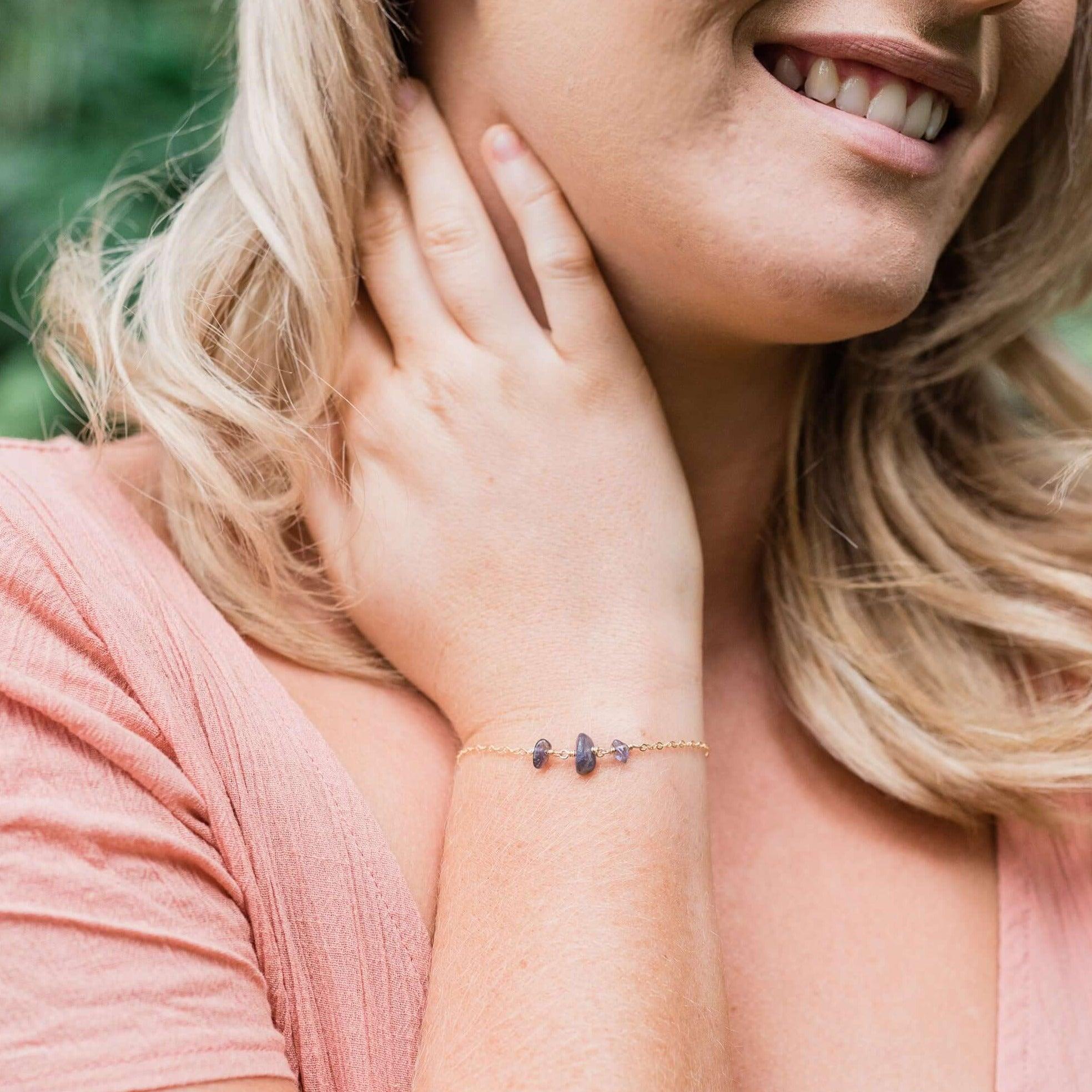 Iolite Beaded Chain Bracelet - Iolite Beaded Chain Bracelet - 14k Gold Fill - Luna Tide Handmade Crystal Jewellery