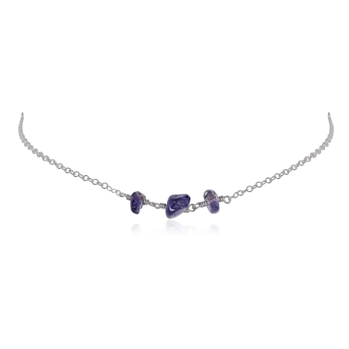 Beaded Chain Choker - Iolite - Stainless Steel - Luna Tide Handmade Jewellery