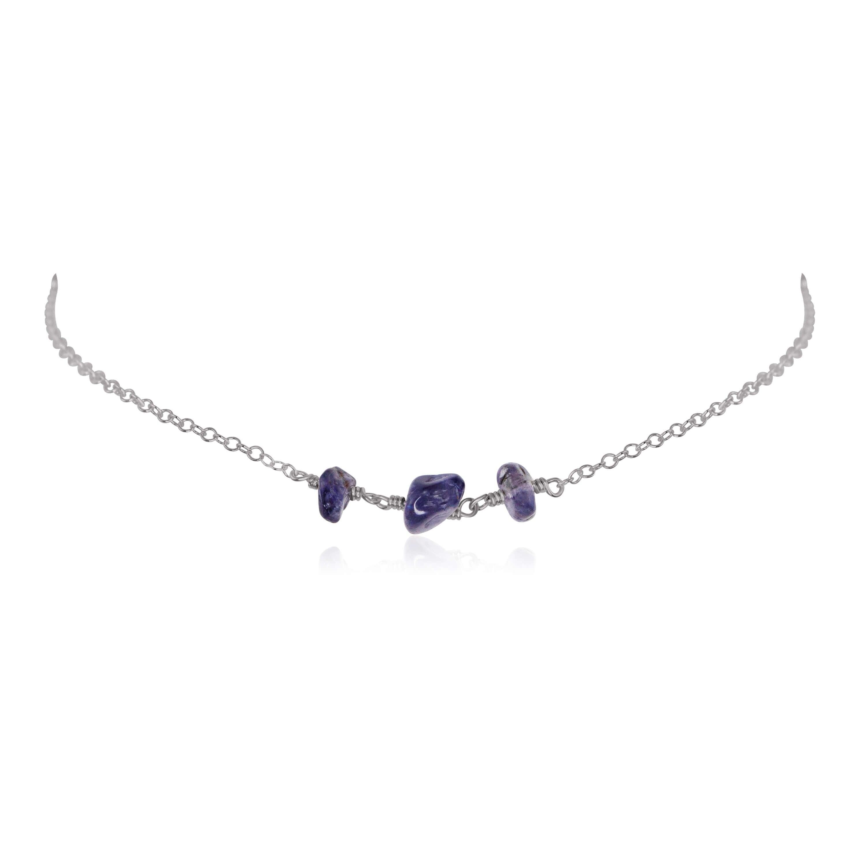 Iolite Beaded Chain Choker Necklace - Iolite Beaded Chain Choker Necklace - Stainless Steel - Luna Tide Handmade Crystal Jewellery