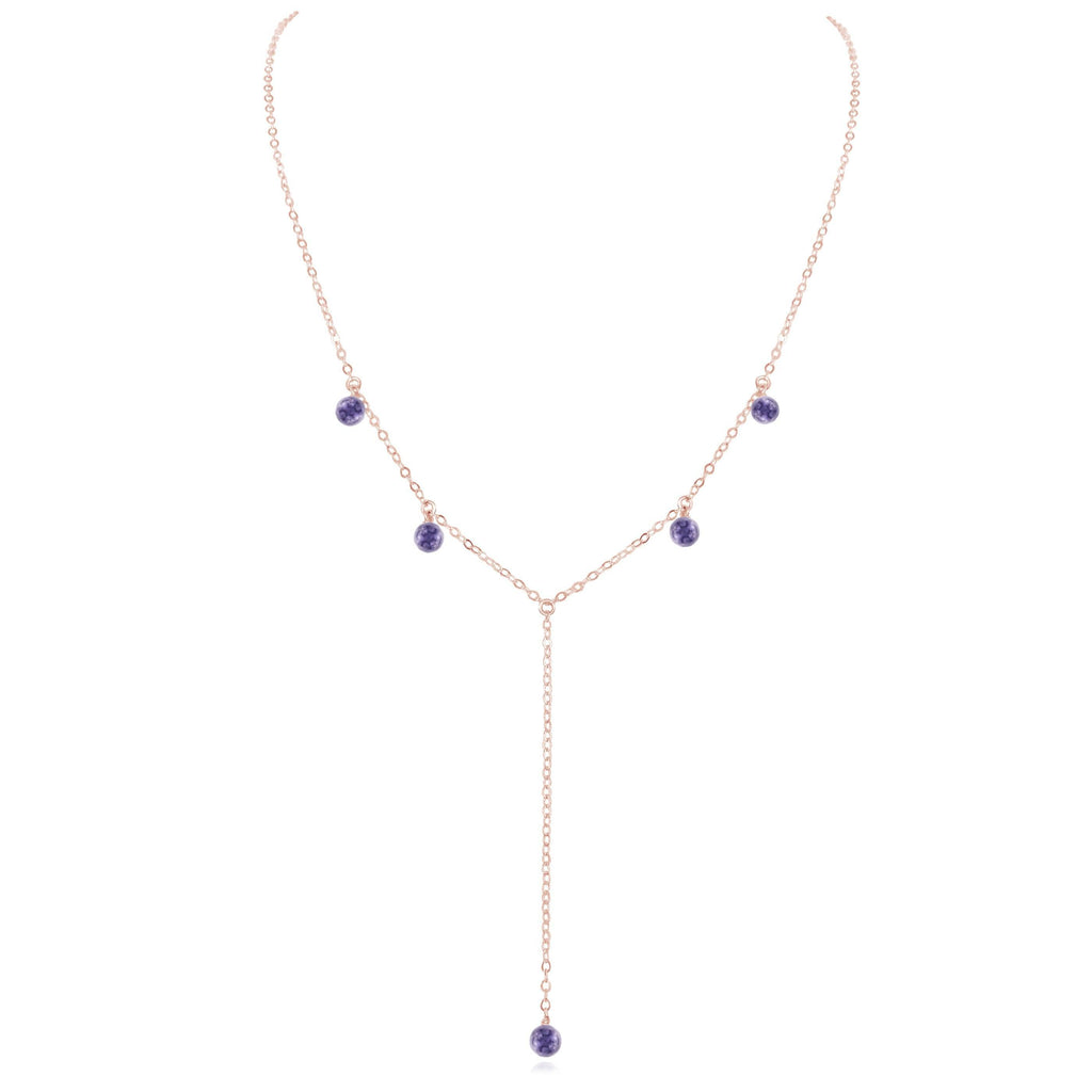 Iolite Boho Lariat Necklace - Iolite Boho Lariat Necklace - 14k Rose Gold Fill - Luna Tide Handmade Crystal Jewellery