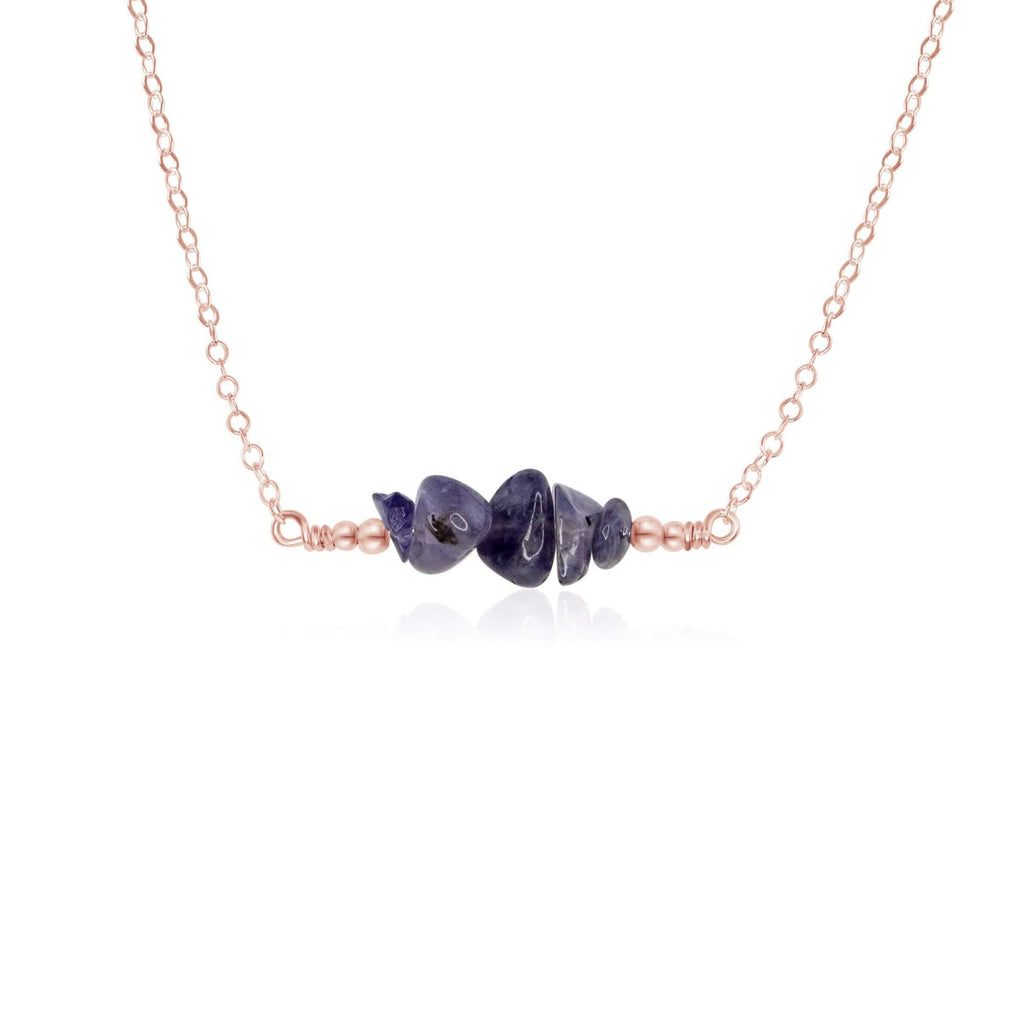 Iolite Chip Bead Bar Necklace - Iolite Chip Bead Bar Necklace - 14k Rose Gold Fill - Luna Tide Handmade Crystal Jewellery