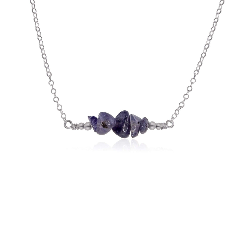 Iolite Chip Bead Bar Necklace - Iolite Chip Bead Bar Necklace - Stainless Steel - Luna Tide Handmade Crystal Jewellery