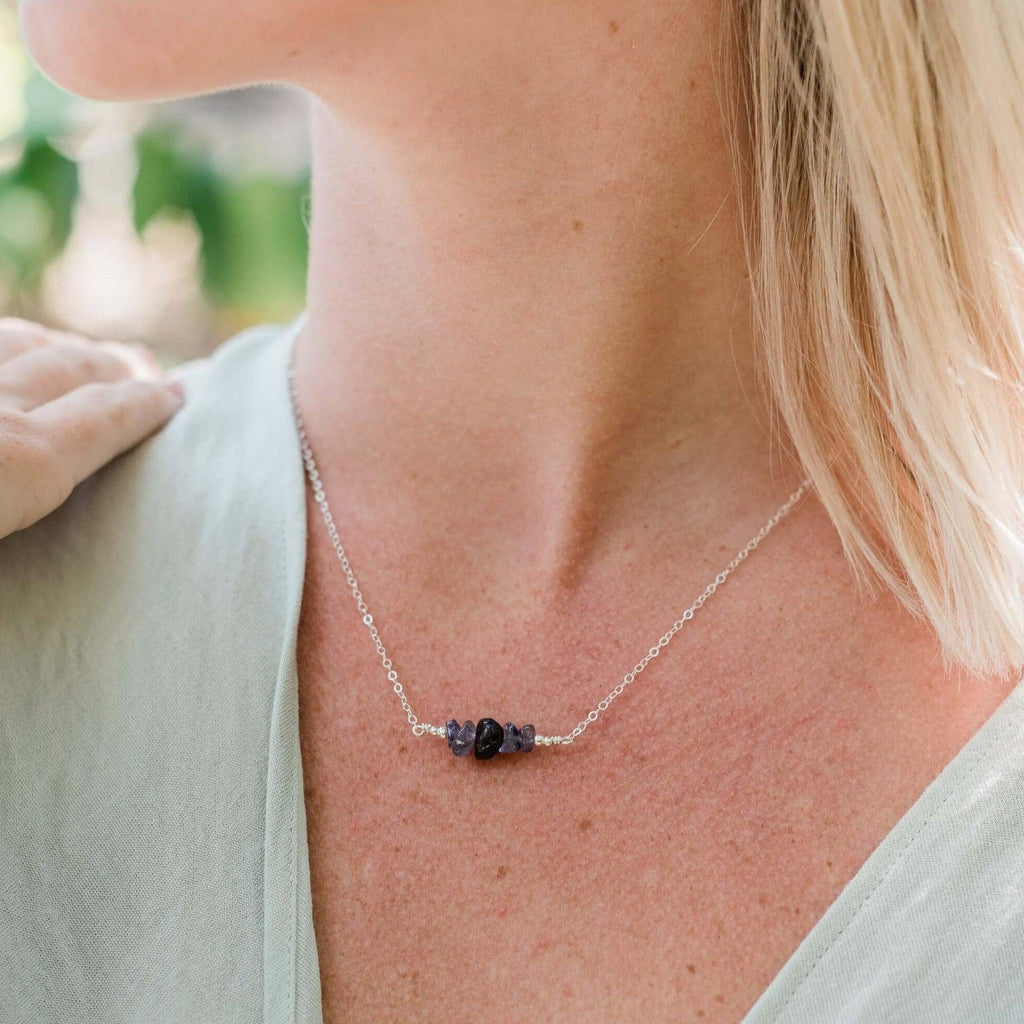 Iolite Chip Bead Bar Necklace - Iolite Chip Bead Bar Necklace - Sterling Silver - Luna Tide Handmade Crystal Jewellery