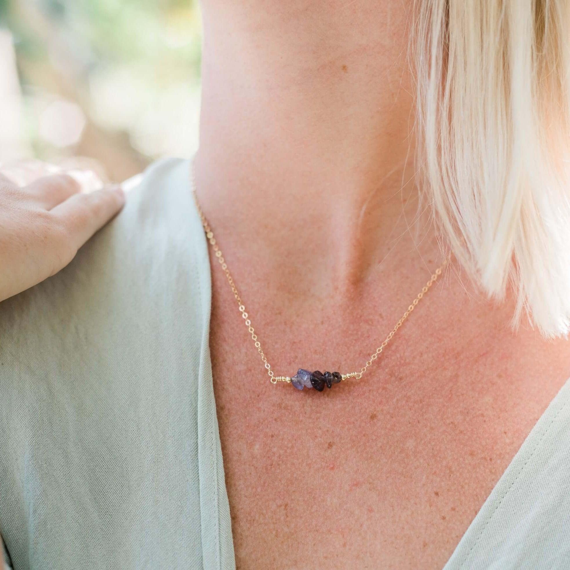 Iolite Chip Bead Bar Necklace - Iolite Chip Bead Bar Necklace - Sterling Silver - Luna Tide Handmade Crystal Jewellery