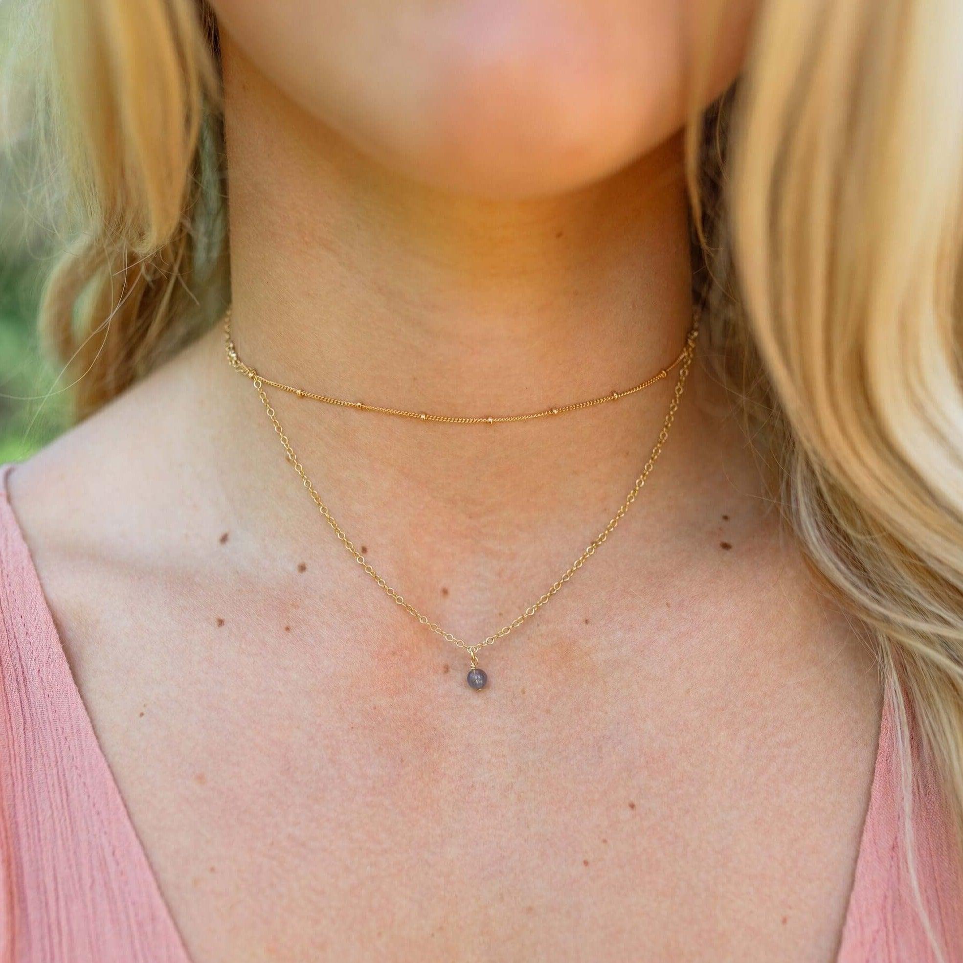Iolite Gemstone Chain Layered Choker Necklace - Iolite Gemstone Chain Layered Choker Necklace - 14k Gold Fill - Luna Tide Handmade Crystal Jewellery