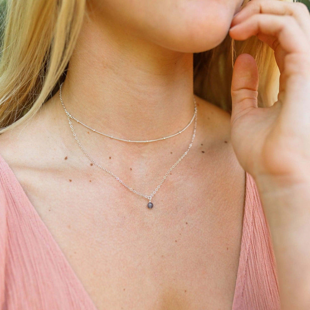 Iolite Gemstone Chain Layered Choker Necklace - Iolite Gemstone Chain Layered Choker Necklace - 14k Gold Fill - Luna Tide Handmade Crystal Jewellery