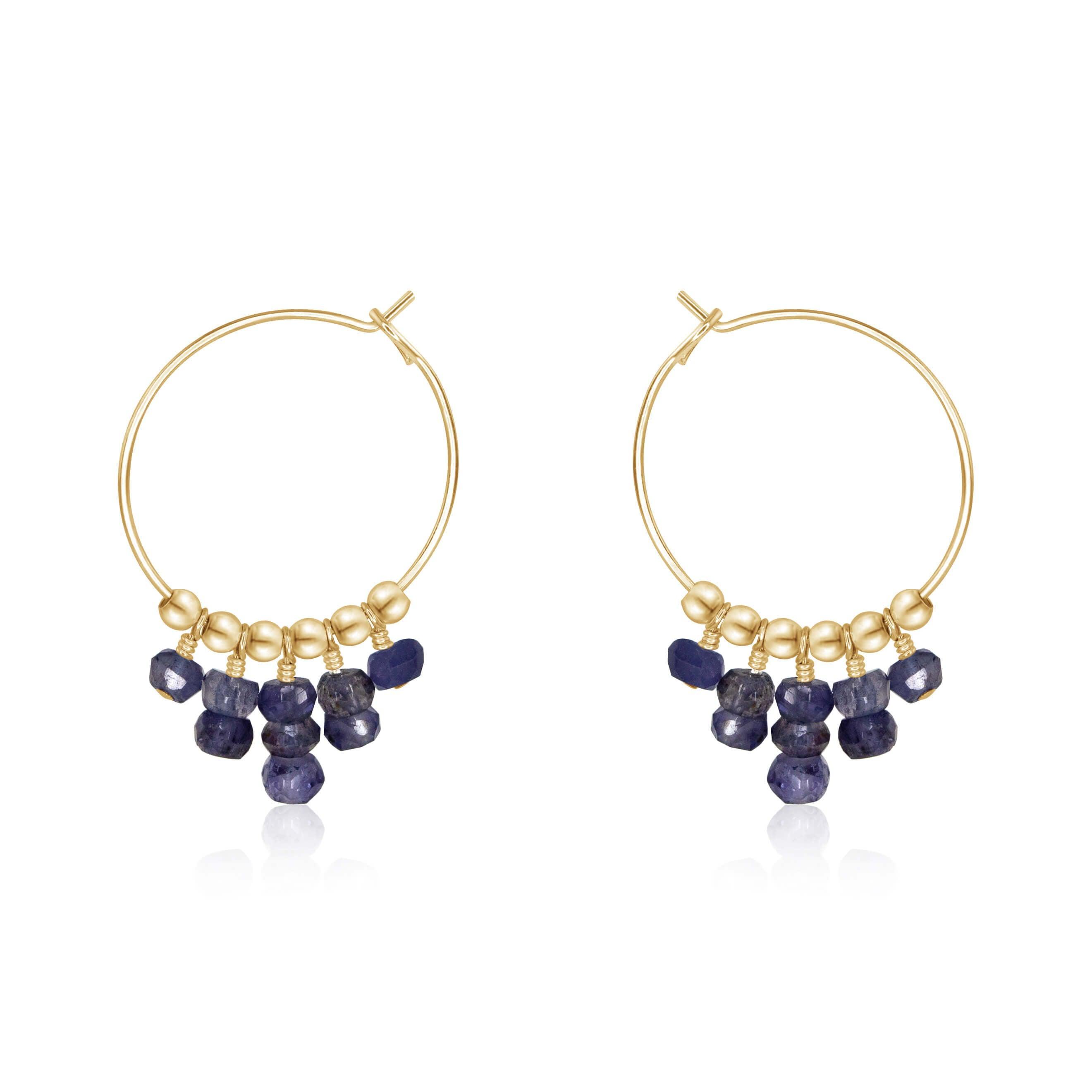 Iolite Statement Hoop Earrings - Iolite Statement Hoop Earrings - 14k Gold Fill - Luna Tide Handmade Crystal Jewellery
