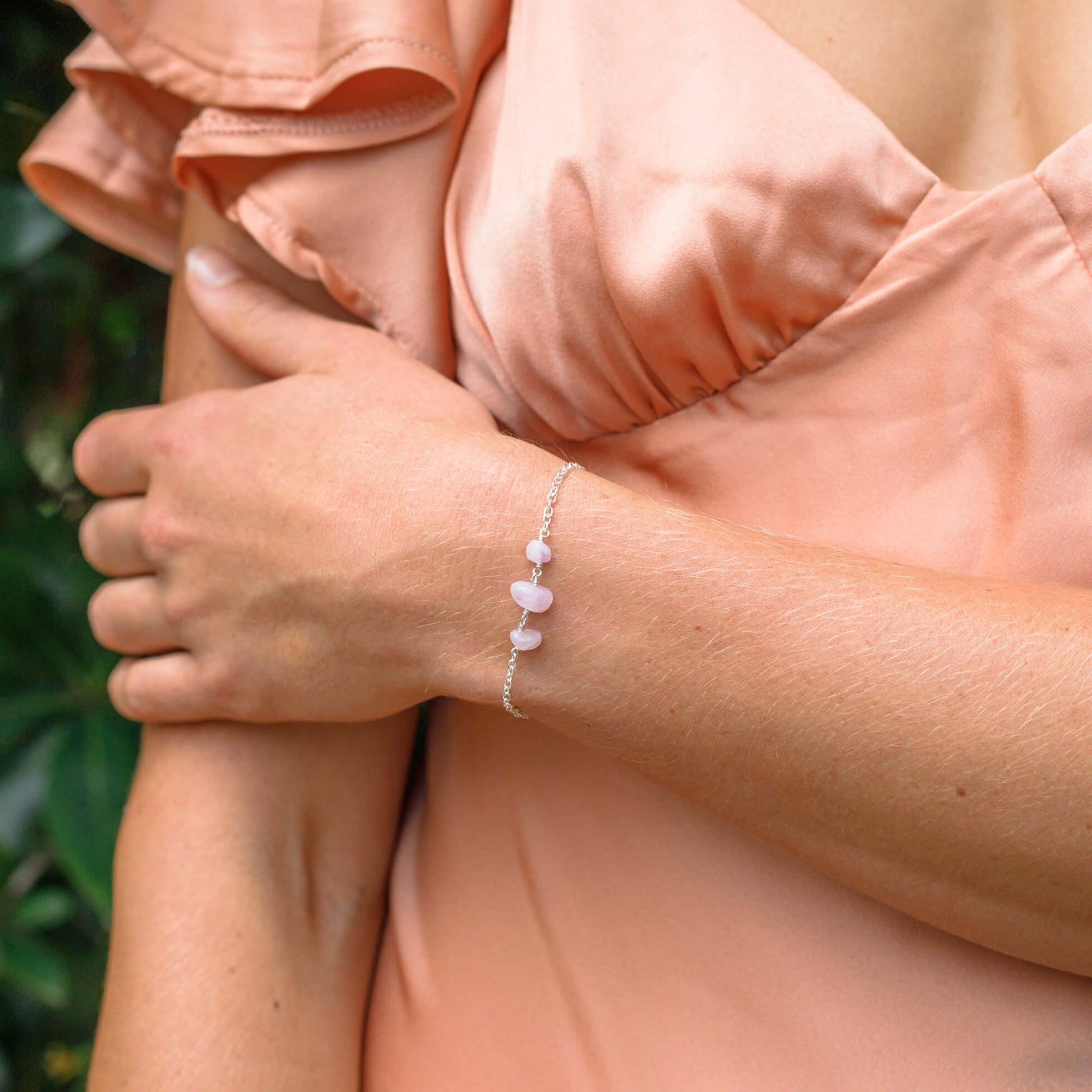 Kunzite Beaded Chain Bracelet - Kunzite Beaded Chain Bracelet - Sterling Silver - Luna Tide Handmade Crystal Jewellery