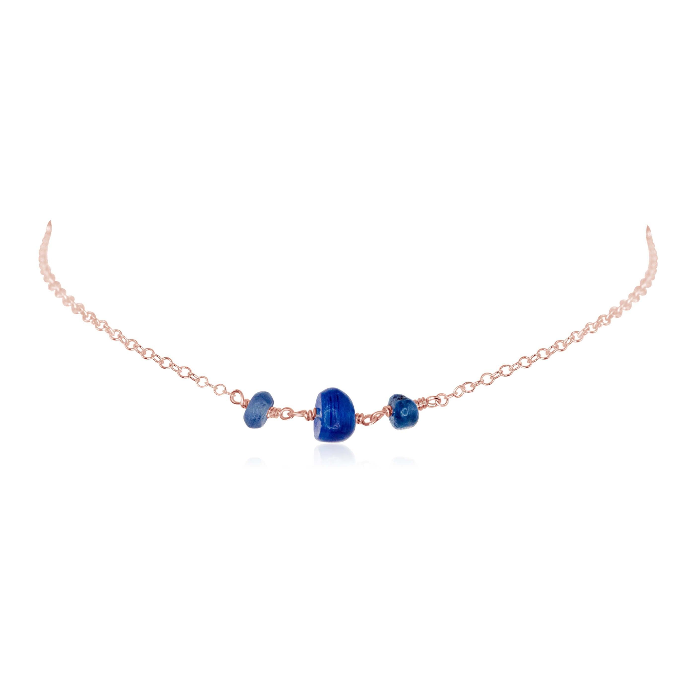 Kyanite Beaded Chain Choker Necklace - Kyanite Beaded Chain Choker Necklace - 14k Rose Gold Fill - Luna Tide Handmade Crystal Jewellery
