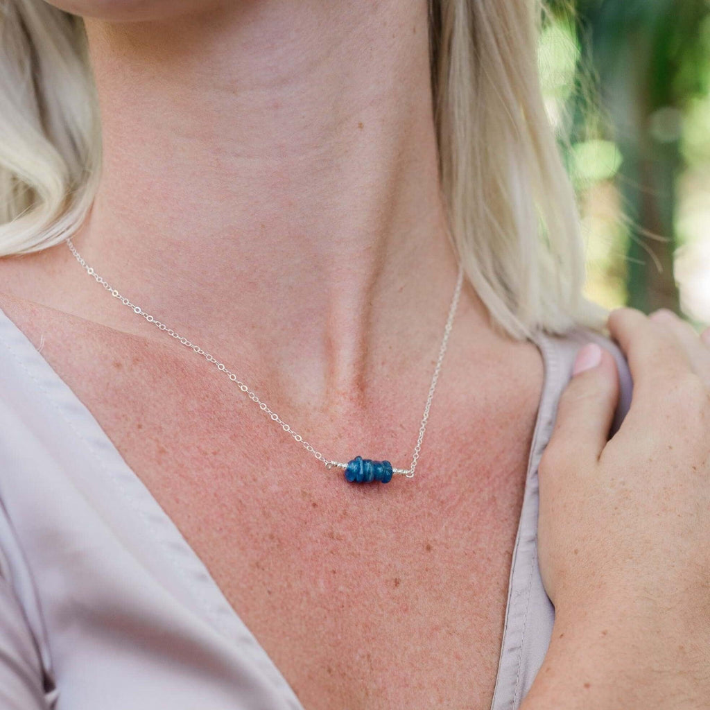 Kyanite Chip Bead Bar Necklace - Kyanite Chip Bead Bar Necklace - Sterling Silver - Luna Tide Handmade Crystal Jewellery