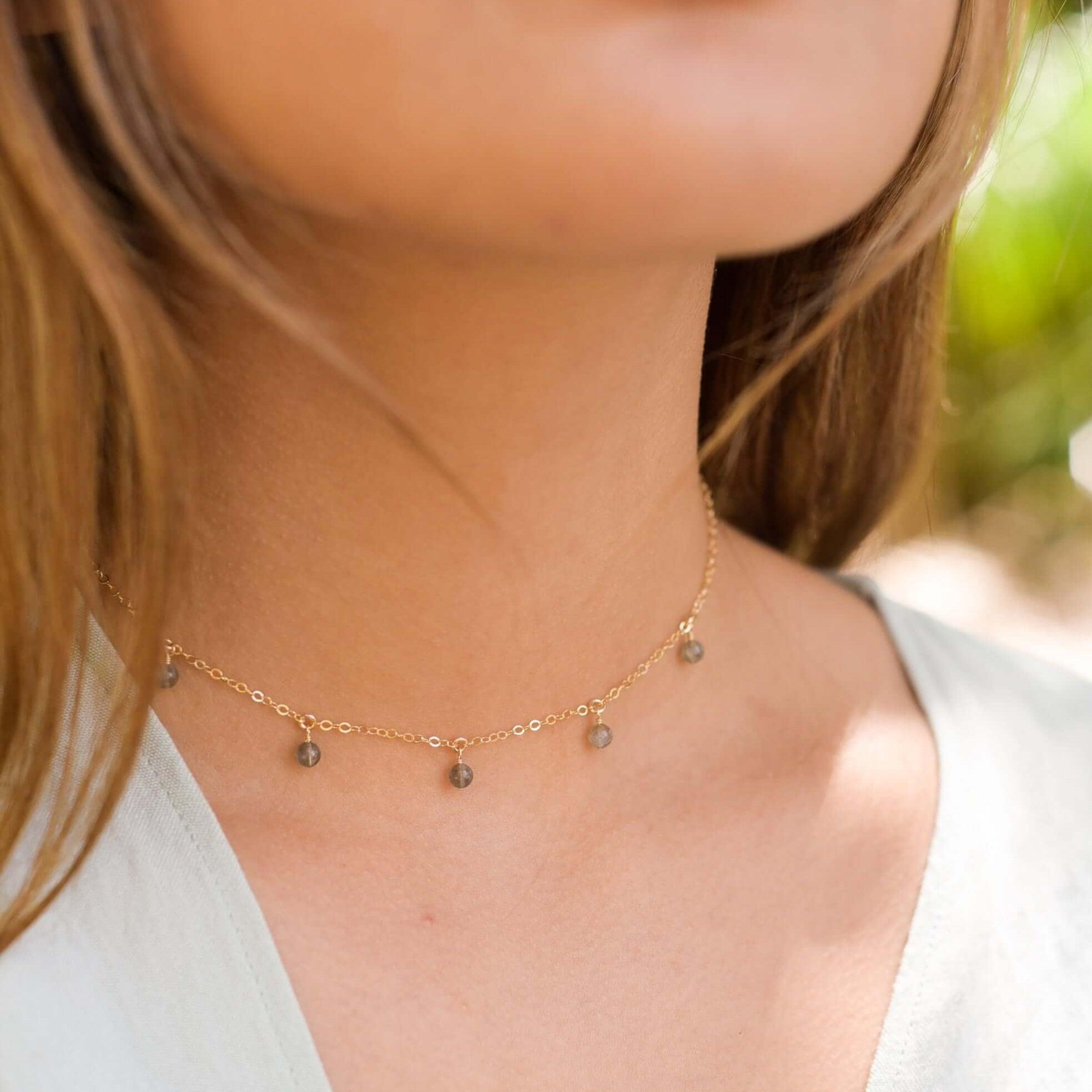 Labradorite Bead Drop Choker - Labradorite Bead Drop Choker - 14k Gold Fill - Luna Tide Handmade Crystal Jewellery