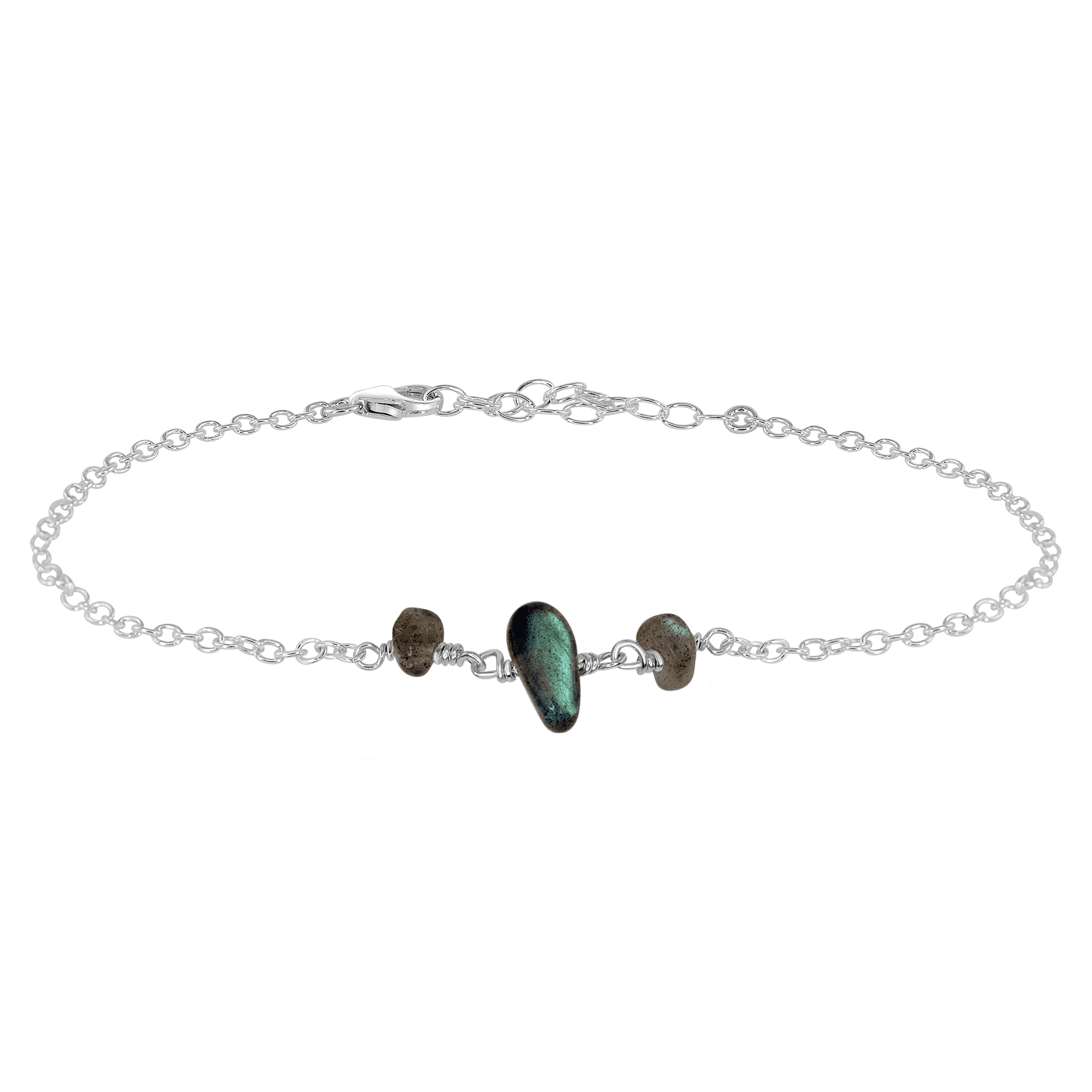 Labradorite Beaded Chain Anklet - Labradorite Beaded Chain Anklet - Sterling Silver - Luna Tide Handmade Crystal Jewellery
