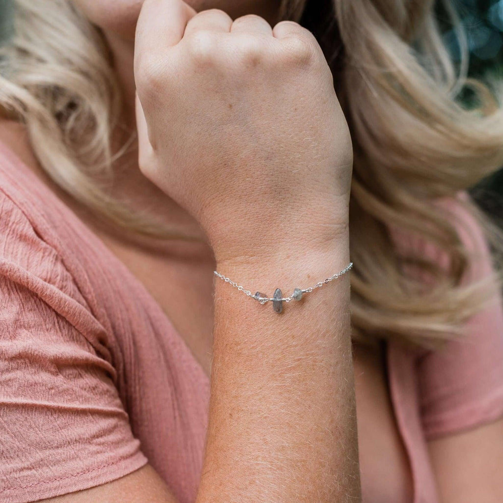 Labradorite Beaded Chain Bracelet - Labradorite Beaded Chain Bracelet - Sterling Silver - Luna Tide Handmade Crystal Jewellery