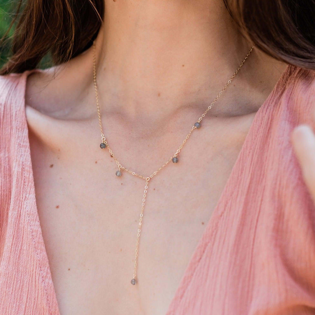 Labradorite Boho Lariat Necklace - Labradorite Boho Lariat Necklace - Sterling Silver - Luna Tide Handmade Crystal Jewellery
