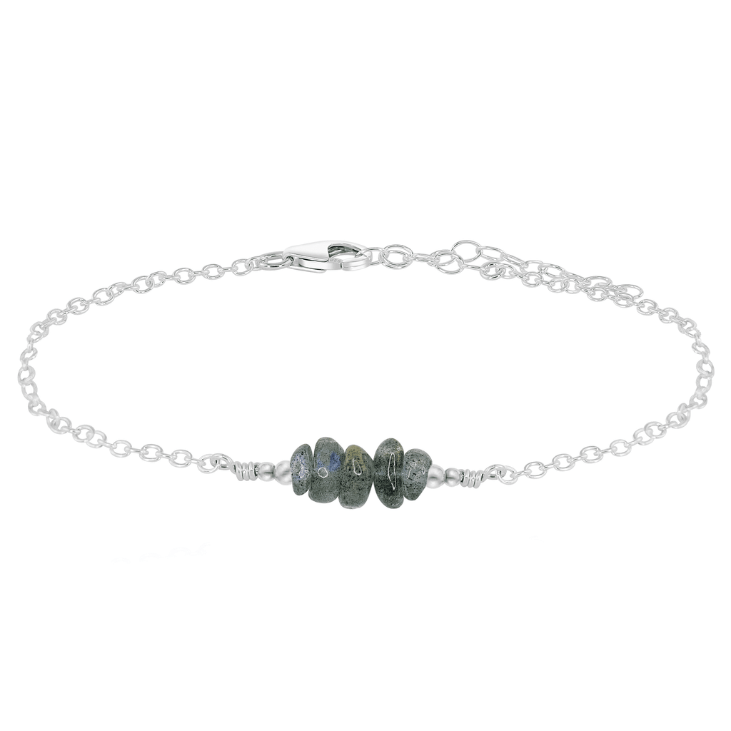 Labradorite Chip Bead Bar Anklet - Labradorite Chip Bead Bar Anklet - Sterling Silver - Luna Tide Handmade Crystal Jewellery