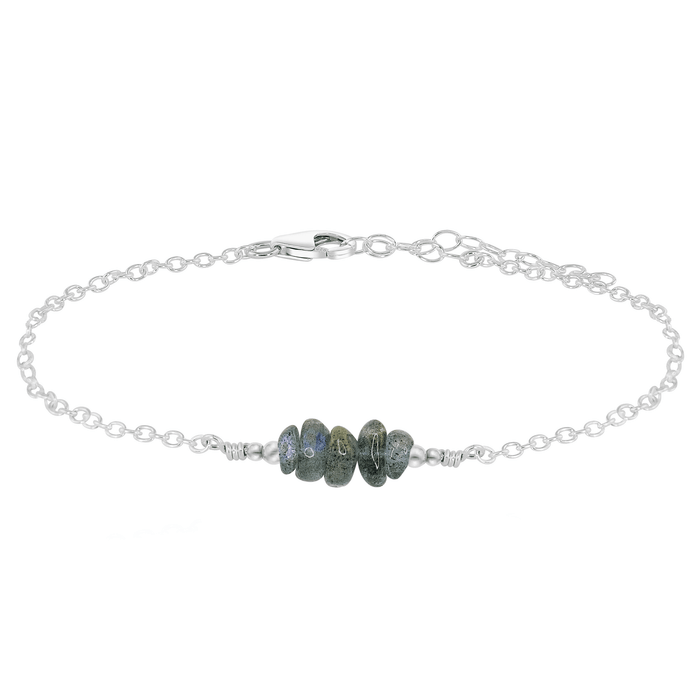 Chip Bead Bar Anklet - Labradorite - Sterling Silver - Luna Tide Handmade Jewellery