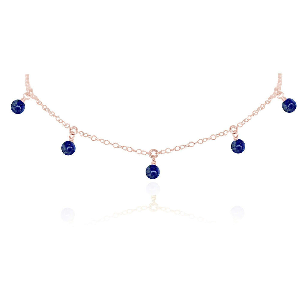 Lapis Lazuli Bead Drop Choker - Lapis Lazuli Bead Drop Choker - 14k Rose Gold Fill - Luna Tide Handmade Crystal Jewellery