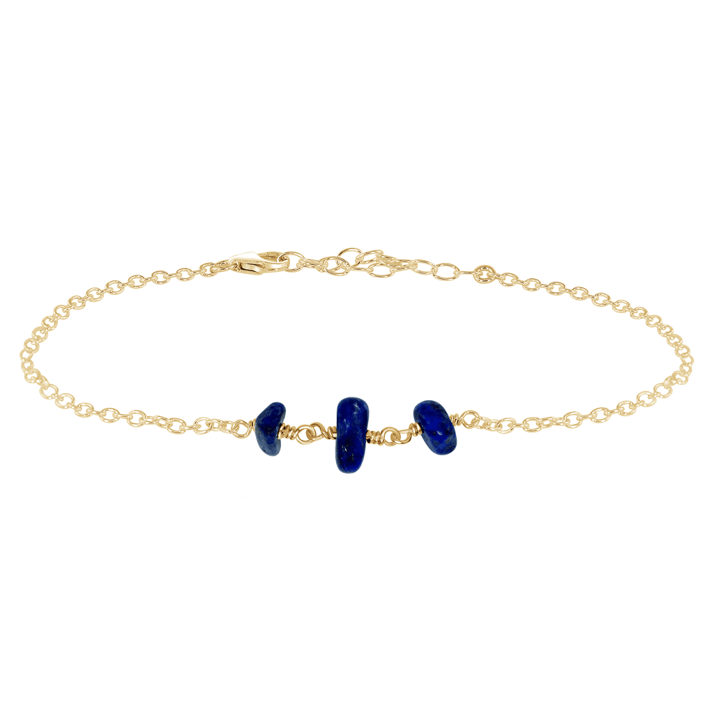 Lapis Lazuli Beaded Chain Anklet - Lapis Lazuli Beaded Chain Anklet - 14k Gold Fill - Luna Tide Handmade Crystal Jewellery