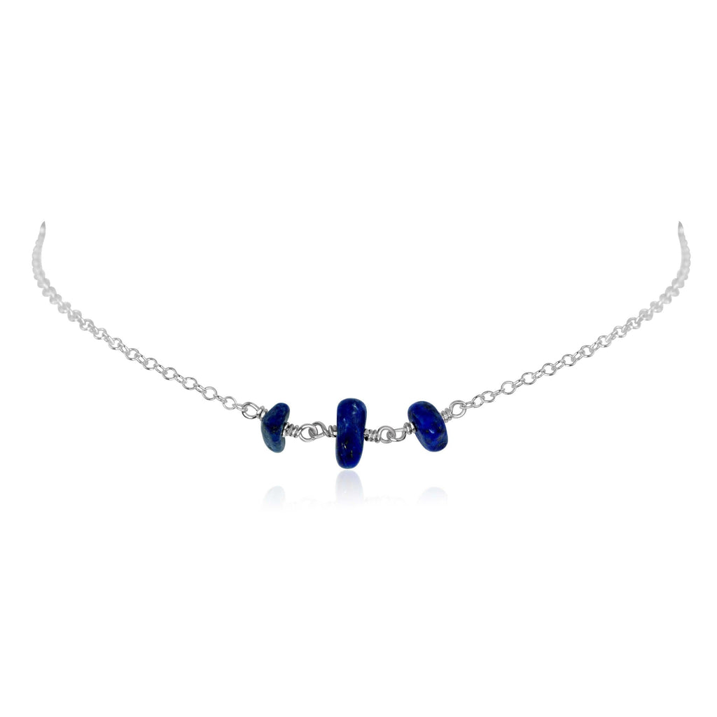 Lapis Lazuli Beaded Chain Choker Necklace - Lapis Lazuli Beaded Chain Choker Necklace - Sterling Silver - Luna Tide Handmade Crystal Jewellery