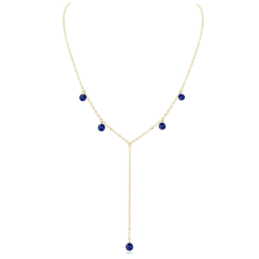 Lapis Lazuli Boho Lariat Necklace - Lapis Lazuli Boho Lariat Necklace - 14k Gold Fill - Luna Tide Handmade Crystal Jewellery