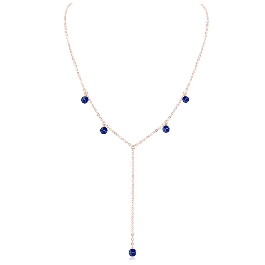 Lapis Lazuli Boho Lariat Necklace - Lapis Lazuli Boho Lariat Necklace - 14k Rose Gold Fill - Luna Tide Handmade Crystal Jewellery