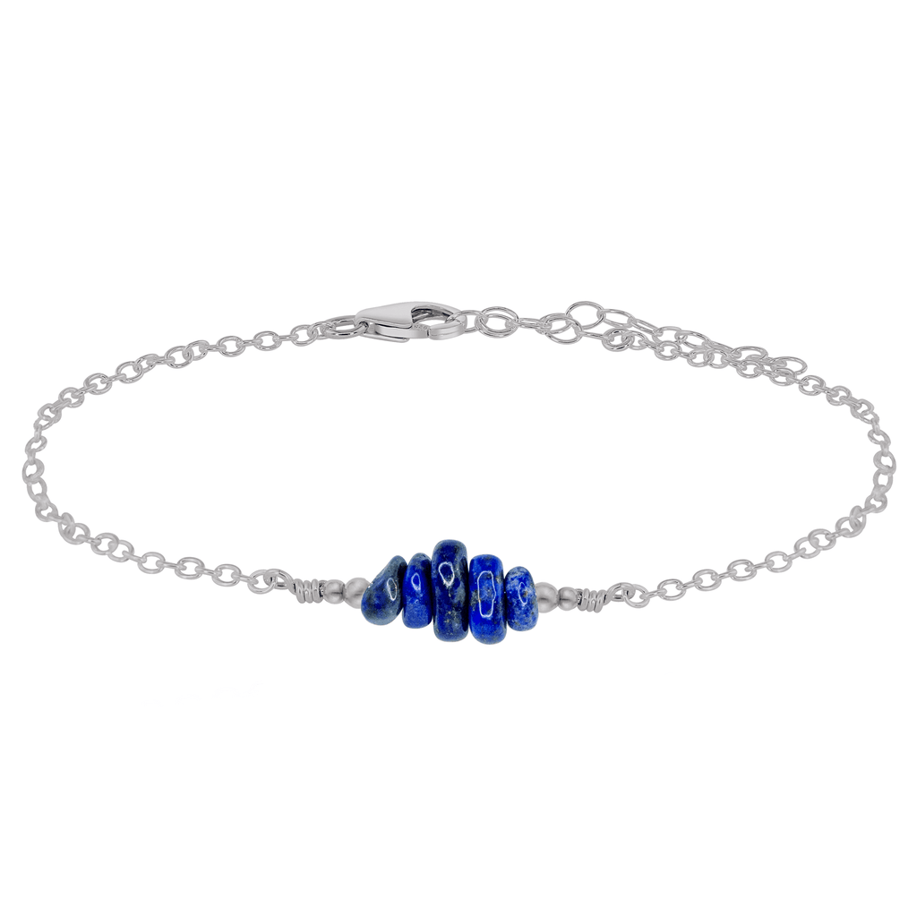 Lapis Lazuli Chip Bead Bar Anklet - Lapis Lazuli Chip Bead Bar Anklet - Stainless Steel - Luna Tide Handmade Crystal Jewellery