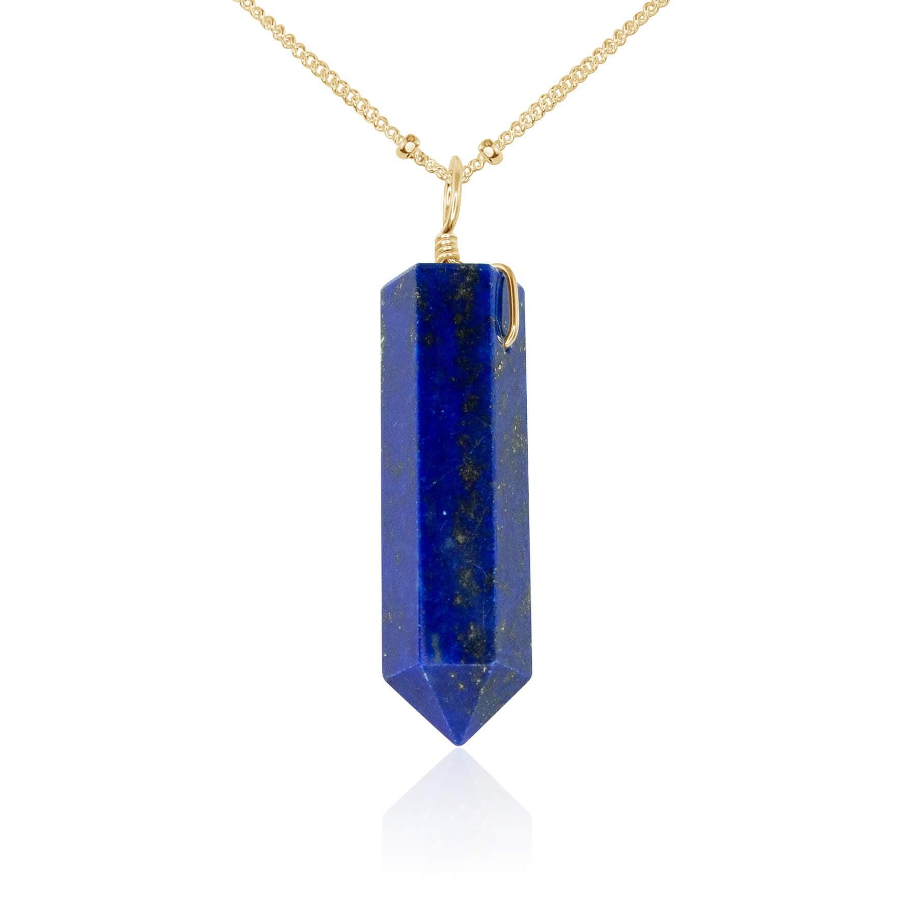 Lapis Lazuli Crystal Generator Point Pendant Necklace - Lapis Lazuli Crystal Generator Point Pendant Necklace - 14k Gold Fill / Satellite - Luna Tide Handmade Crystal Jewellery