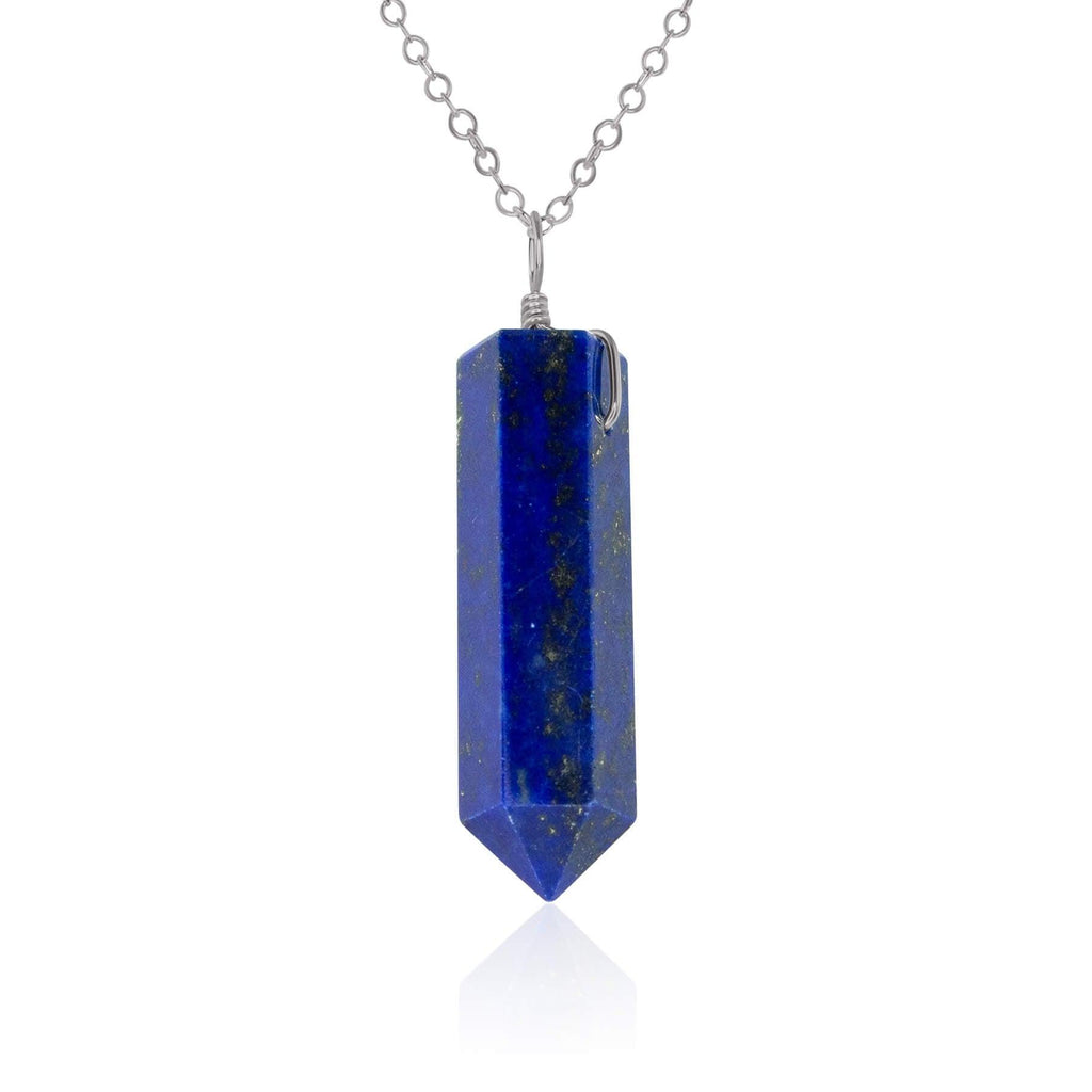 Lapis Lazuli Crystal Generator Point Pendant Necklace - Lapis Lazuli Crystal Generator Point Pendant Necklace - Stainless Steel / Cable - Luna Tide Handmade Crystal Jewellery