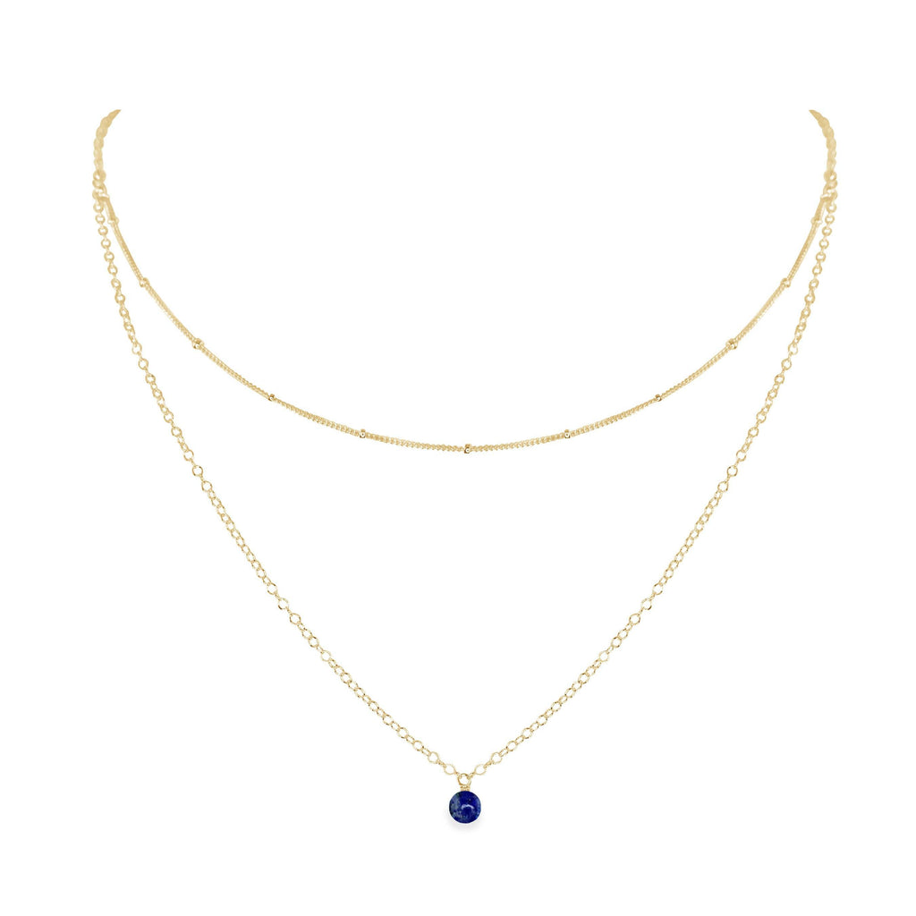 Lapis Lazuli Gemstone Chain Layered Choker Necklace - Lapis Lazuli Gemstone Chain Layered Choker Necklace - 14k Gold Fill - Luna Tide Handmade Crystal Jewellery