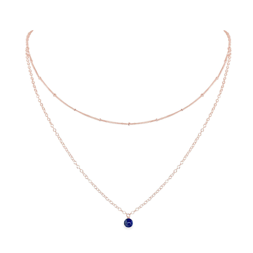 Lapis Lazuli Gemstone Chain Layered Choker Necklace - Lapis Lazuli Gemstone Chain Layered Choker Necklace - 14k Rose Gold Fill - Luna Tide Handmade Crystal Jewellery