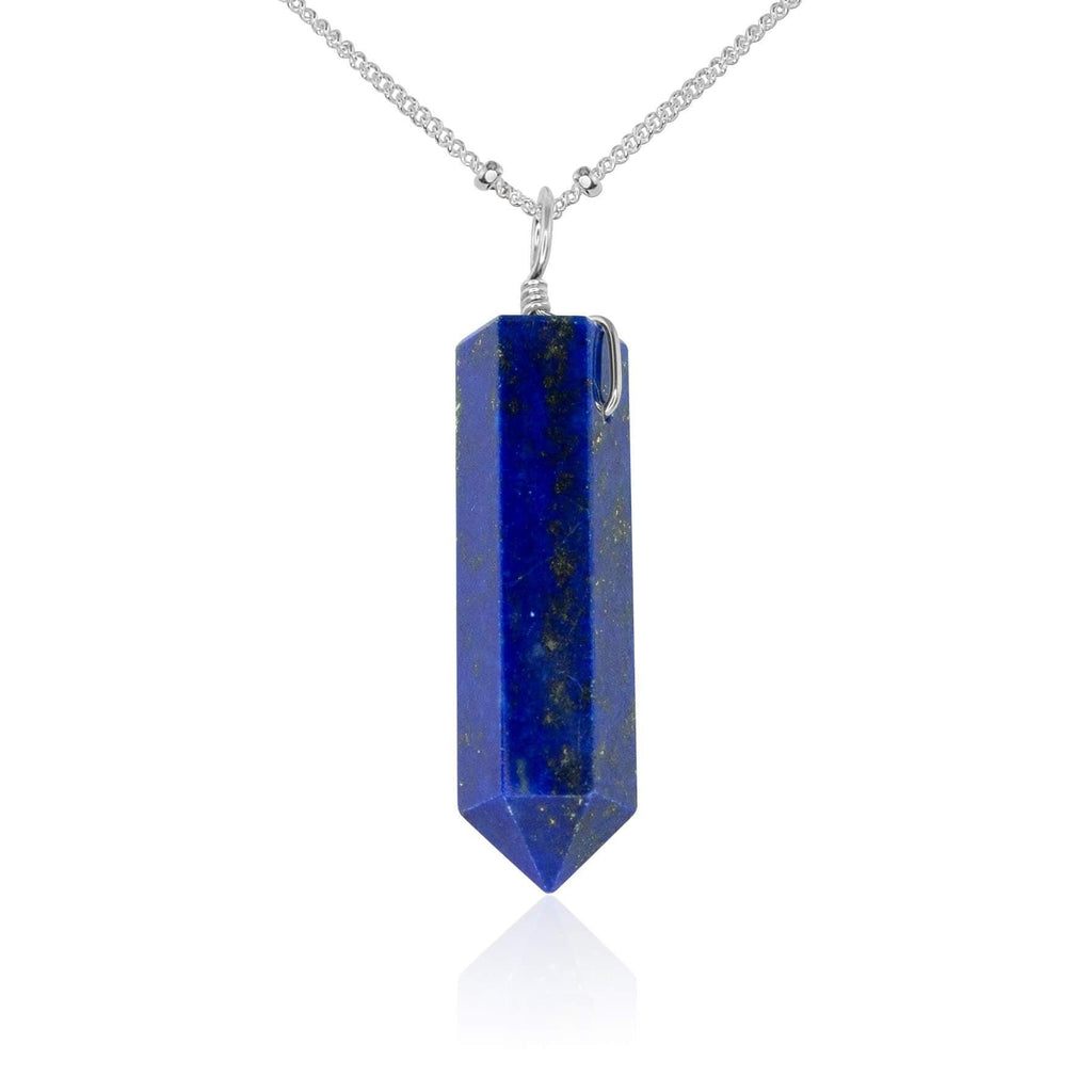 Lapis Lazuli Gemstone Generator Tower Point Pendant Necklace - Lapis Lazuli Gemstone Generator Tower Point Pendant Necklace - Sterling Silver / Satellite - Luna Tide Handmade Crystal Jewellery