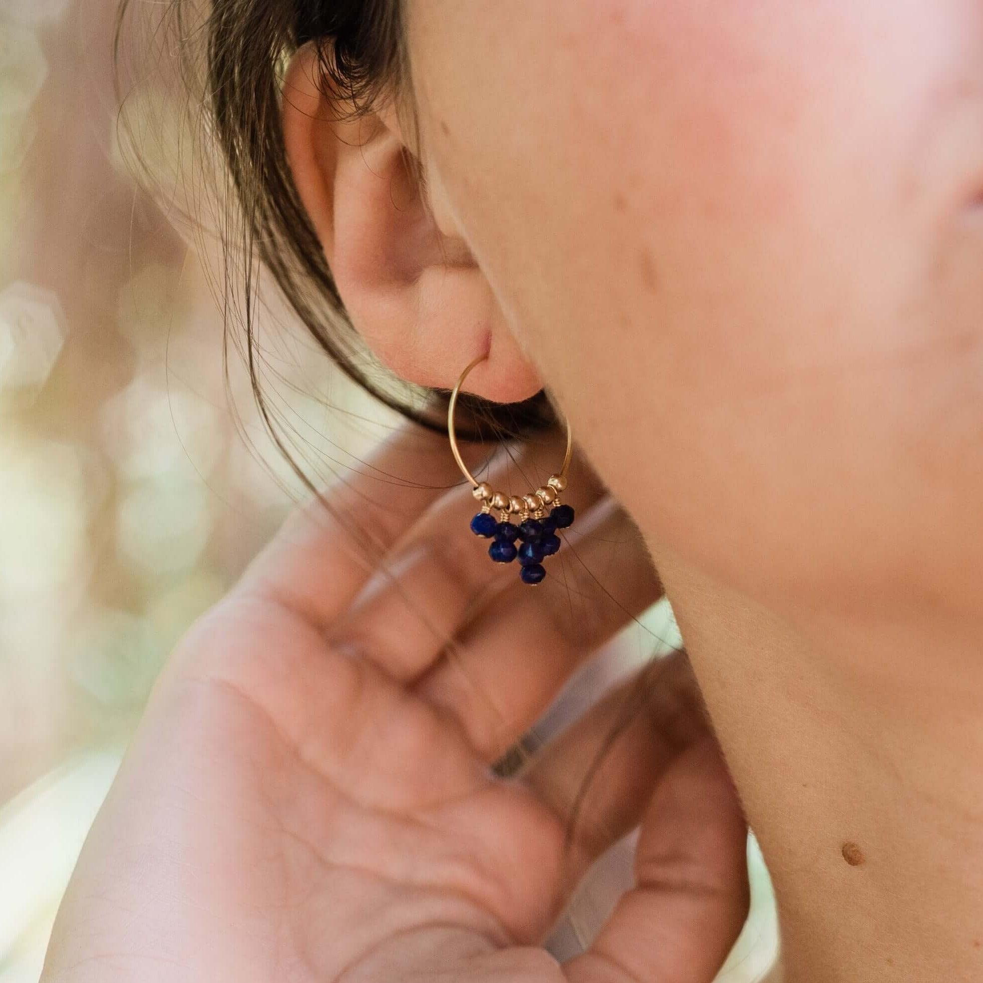 Lapis Lazuli Statement Hoop Earrings - Lapis Lazuli Statement Hoop Earrings - Sterling Silver - Luna Tide Handmade Crystal Jewellery