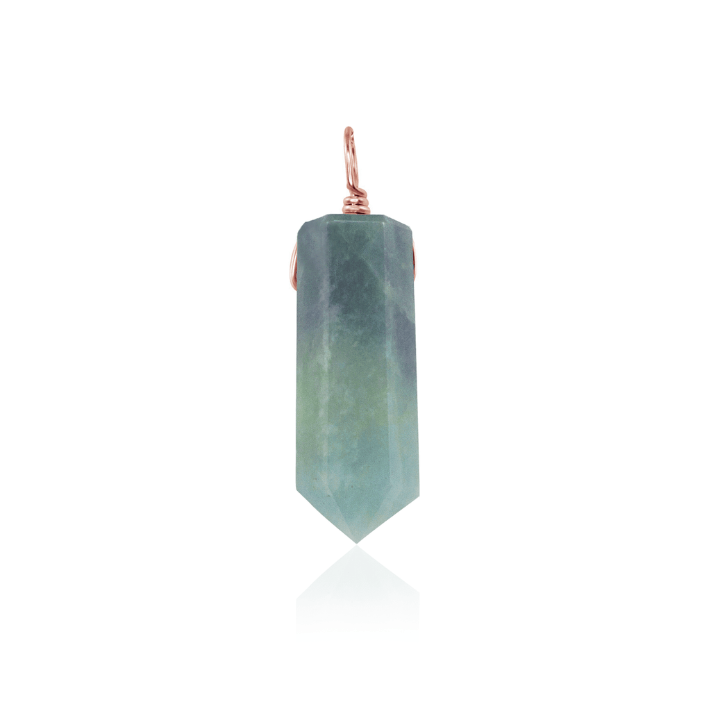 Large Aquamarine Crystal Tower Point Generator Pendant - Large Aquamarine Crystal Tower Point Generator Pendant - 14k Rose Gold Fill - Luna Tide Handmade Crystal Jewellery
