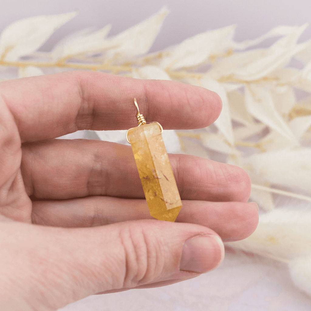Large Citrine Crystal Tower Point Generator Pendant - Large Citrine Crystal Tower Point Generator Pendant - 14k Gold Fill - Luna Tide Handmade Crystal Jewellery