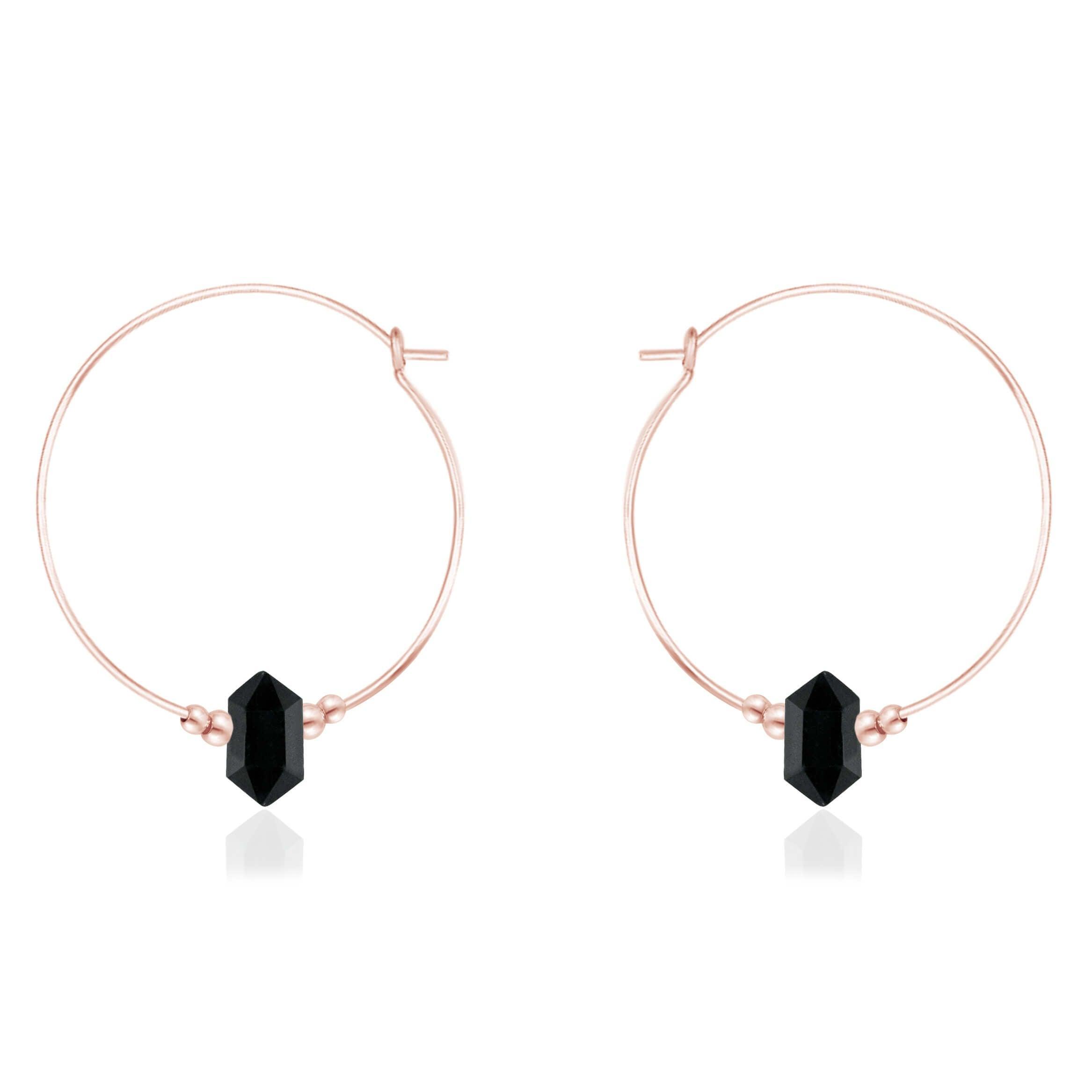 Large Hoop Black Tourmaline Double Terminated Crystal Point Earrings - Large Hoop Black Tourmaline Double Terminated Crystal Point Earrings - 14k Rose Gold Fill - Luna Tide Handmade Crystal Jewellery
