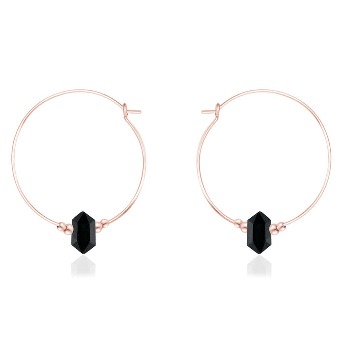 Large Hoop Black Tourmaline Double Terminated Crystal Point Earrings - Large Hoop Black Tourmaline Double Terminated Crystal Point Earrings - 14k Rose Gold Fill - Luna Tide Handmade Crystal Jewellery