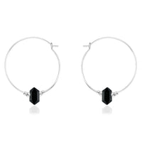 Large Double Terminated Crystal Hoop Earrings - Black Tourmaline - Sterling Silver - Luna Tide Handmade Jewellery