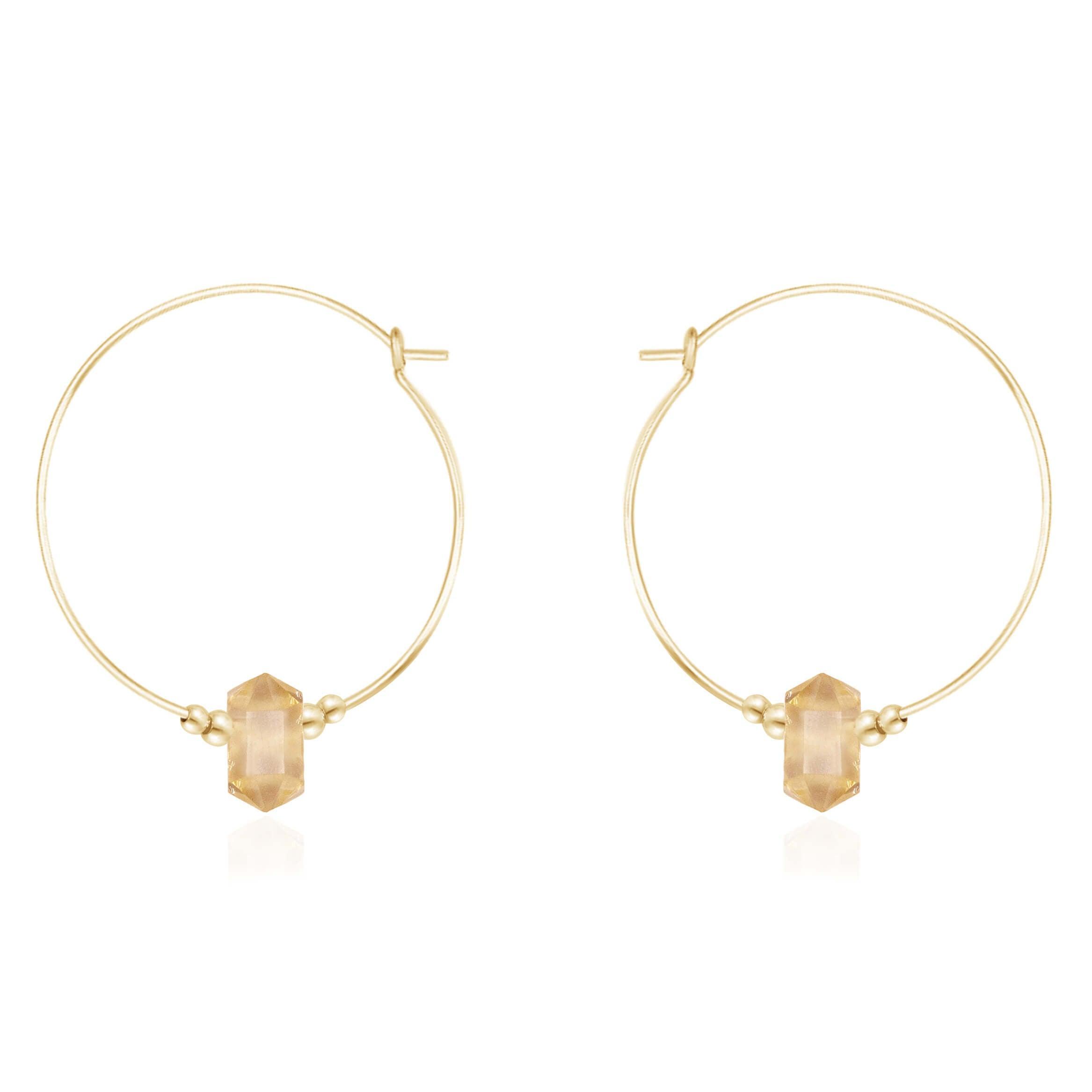 Large Hoop Citrine Double Terminated Crystal Point Earrings - Large Hoop Citrine Double Terminated Crystal Point Earrings - 14k Gold Fill - Luna Tide Handmade Crystal Jewellery