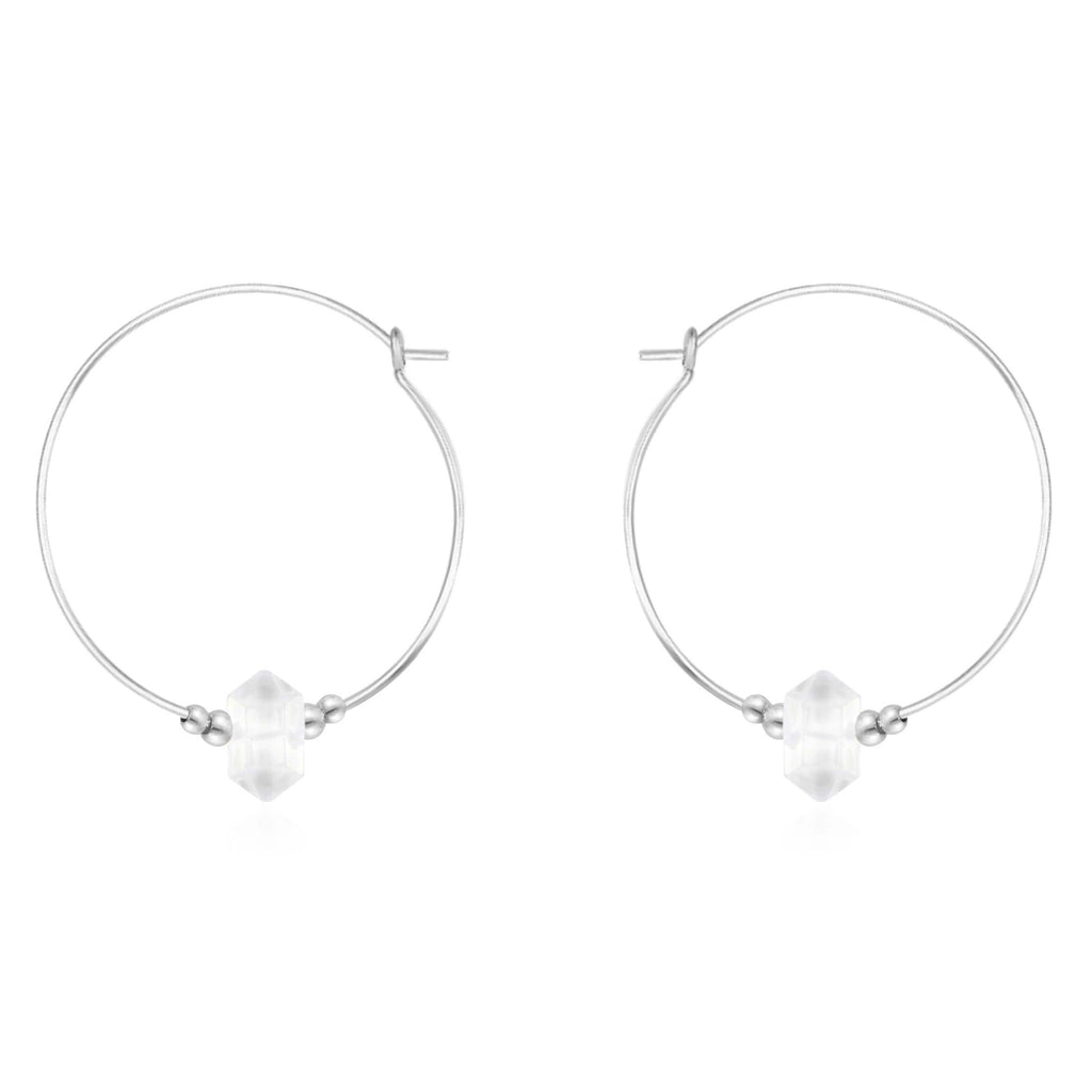 Large Hoop Crystal Quartz Double Terminated Crystal Point Earrings - Large Hoop Crystal Quartz Double Terminated Crystal Point Earrings - Sterling Silver - Luna Tide Handmade Crystal Jewellery