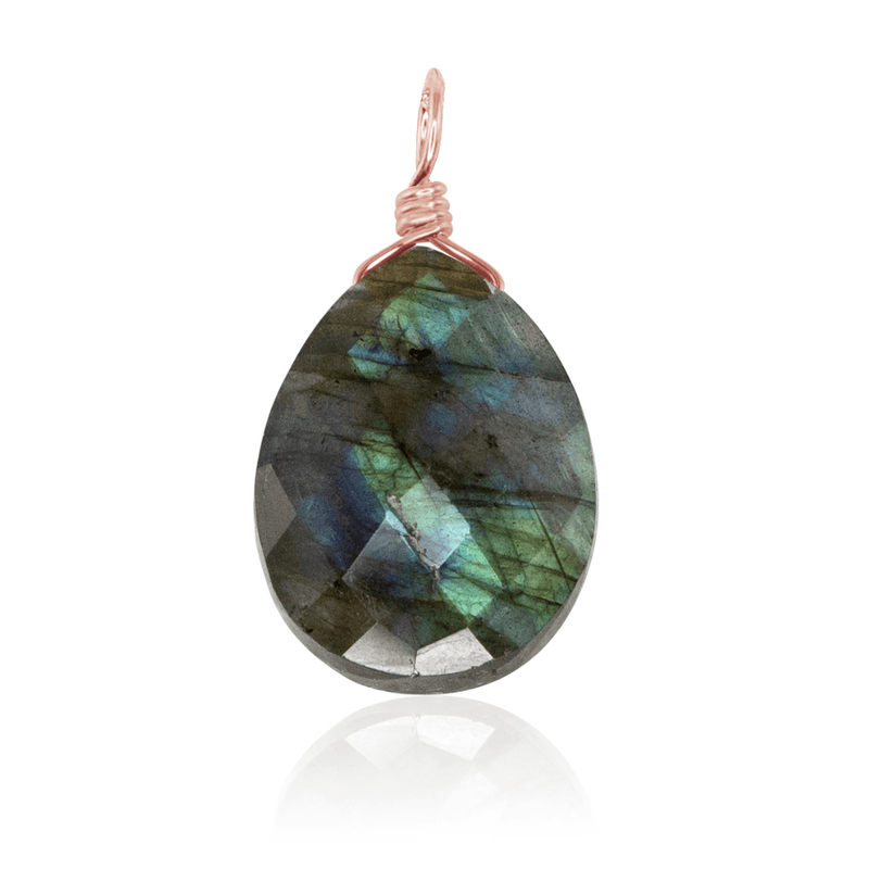 Large Labradorite Faceted Pear Crystal Pendant - Large Labradorite Faceted Pear Crystal Pendant - 14k Rose Gold Fill - Luna Tide Handmade Crystal Jewellery