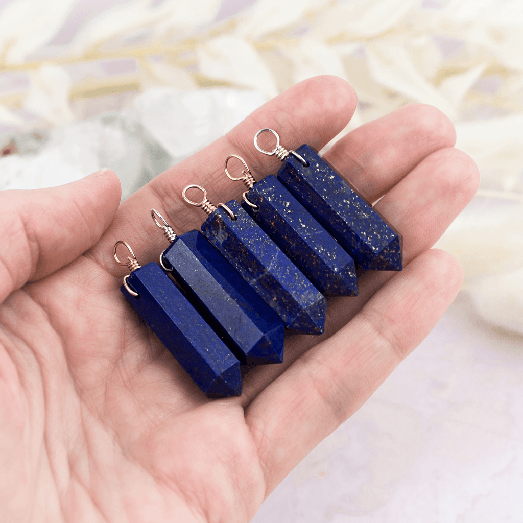 Large Lapis Lazuli Crystal Tower Point Generator Pendant - Large Lapis Lazuli Crystal Tower Point Generator Pendant - Sterling Silver - Luna Tide Handmade Crystal Jewellery