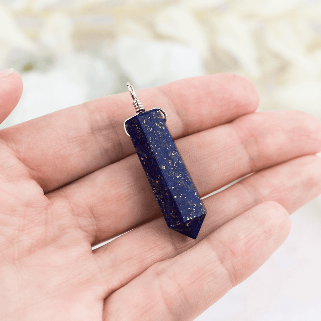 Large Lapis Lazuli Crystal Tower Point Generator Pendant - Large Lapis Lazuli Crystal Tower Point Generator Pendant - Sterling Silver - Luna Tide Handmade Crystal Jewellery