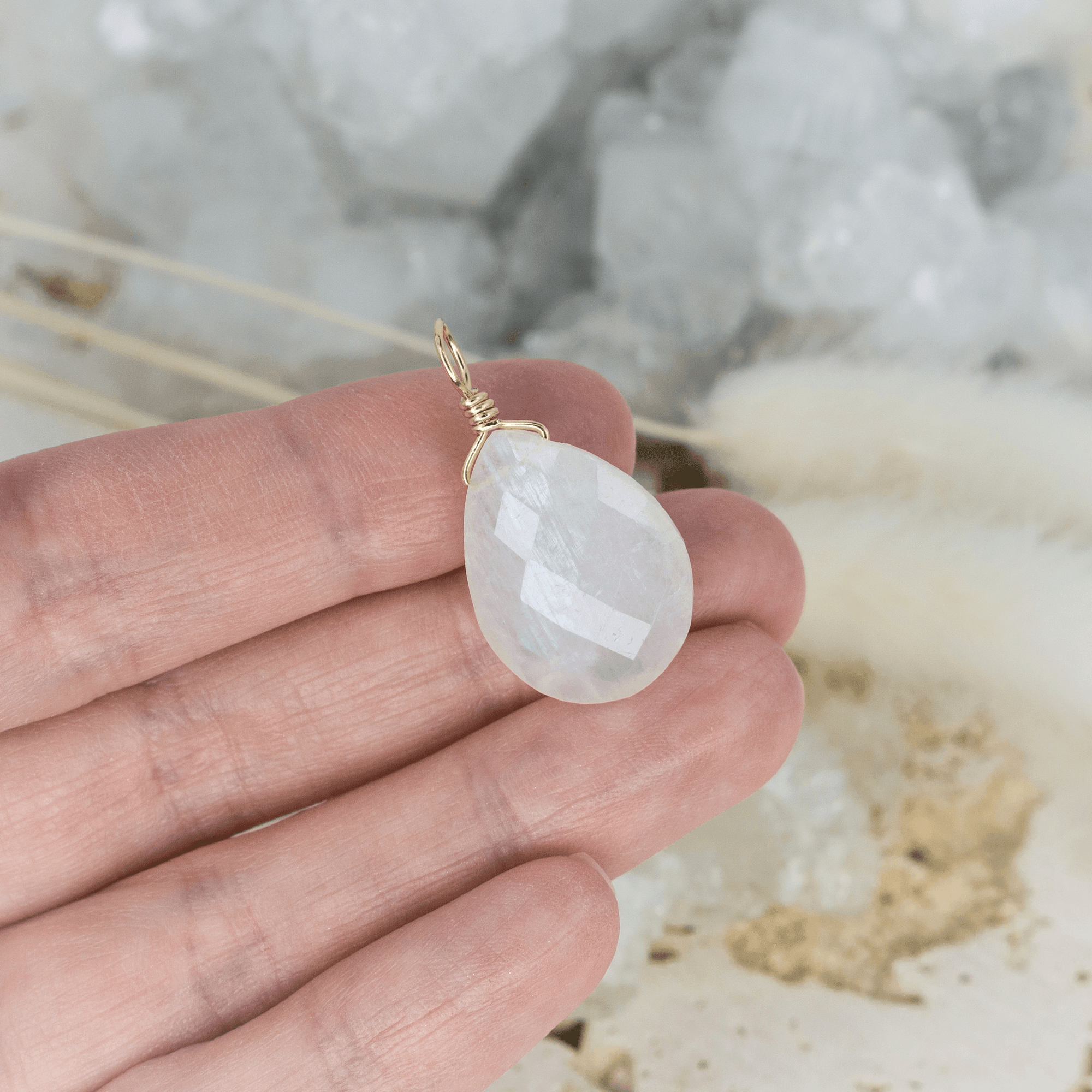 Large Rainbow Moonstone Faceted Pear Crystal Pendant - Large Rainbow Moonstone Faceted Pear Crystal Pendant - 14k Gold Fill - Luna Tide Handmade Crystal Jewellery
